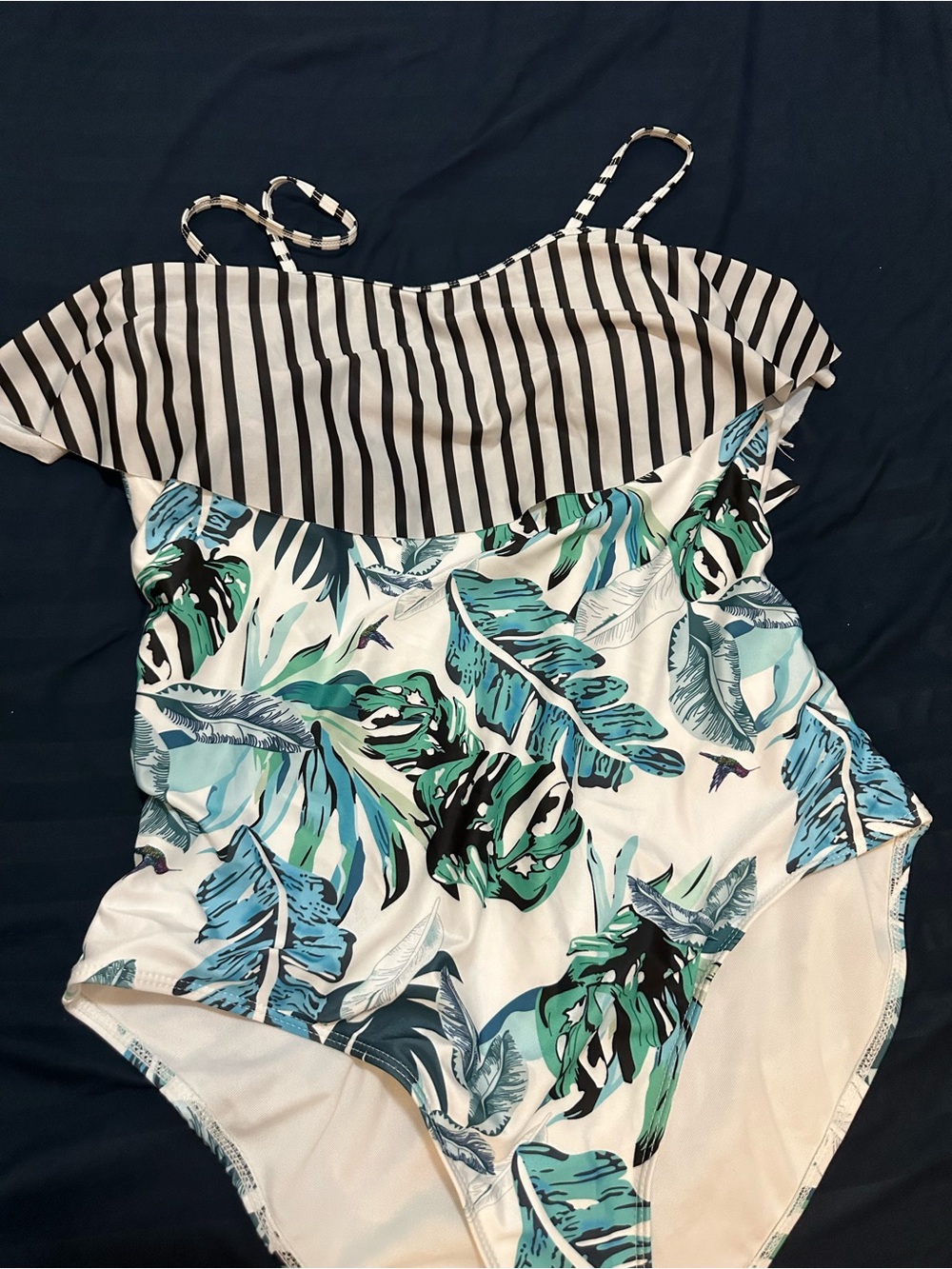 Girls' Tropical Stripe One-Piece Swimsuit - Blue/Green